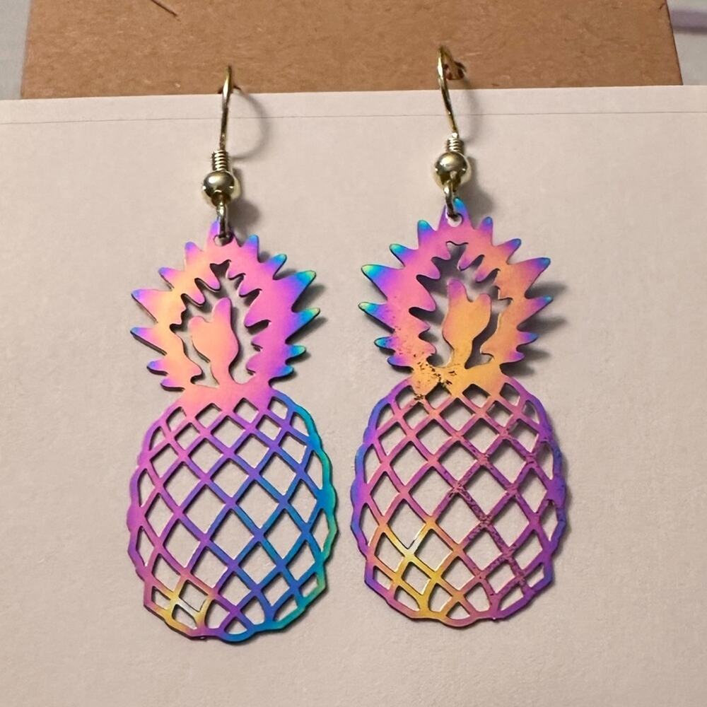 Pineapple earrings rainbow handmade - Picture 3 of 6